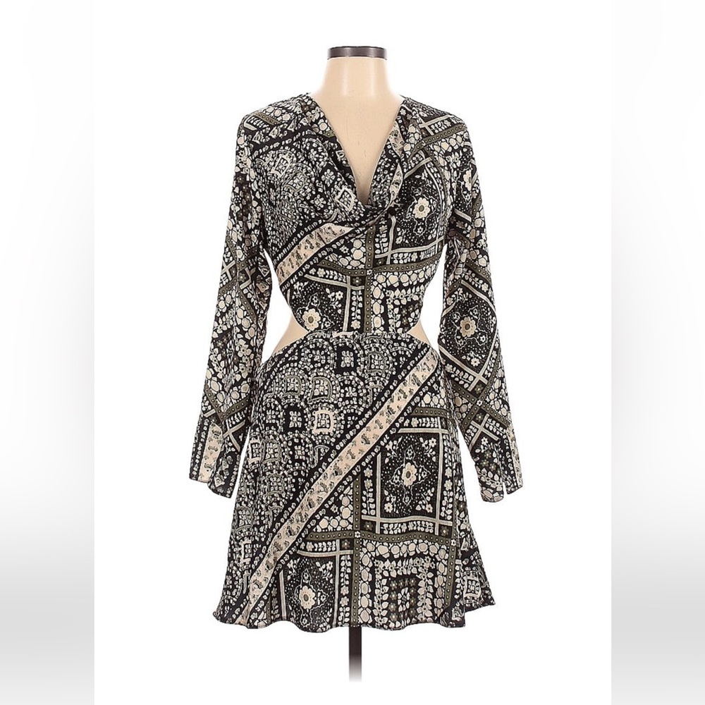 ASOS size 10 black/green/ivory paisley printed cocktail dress